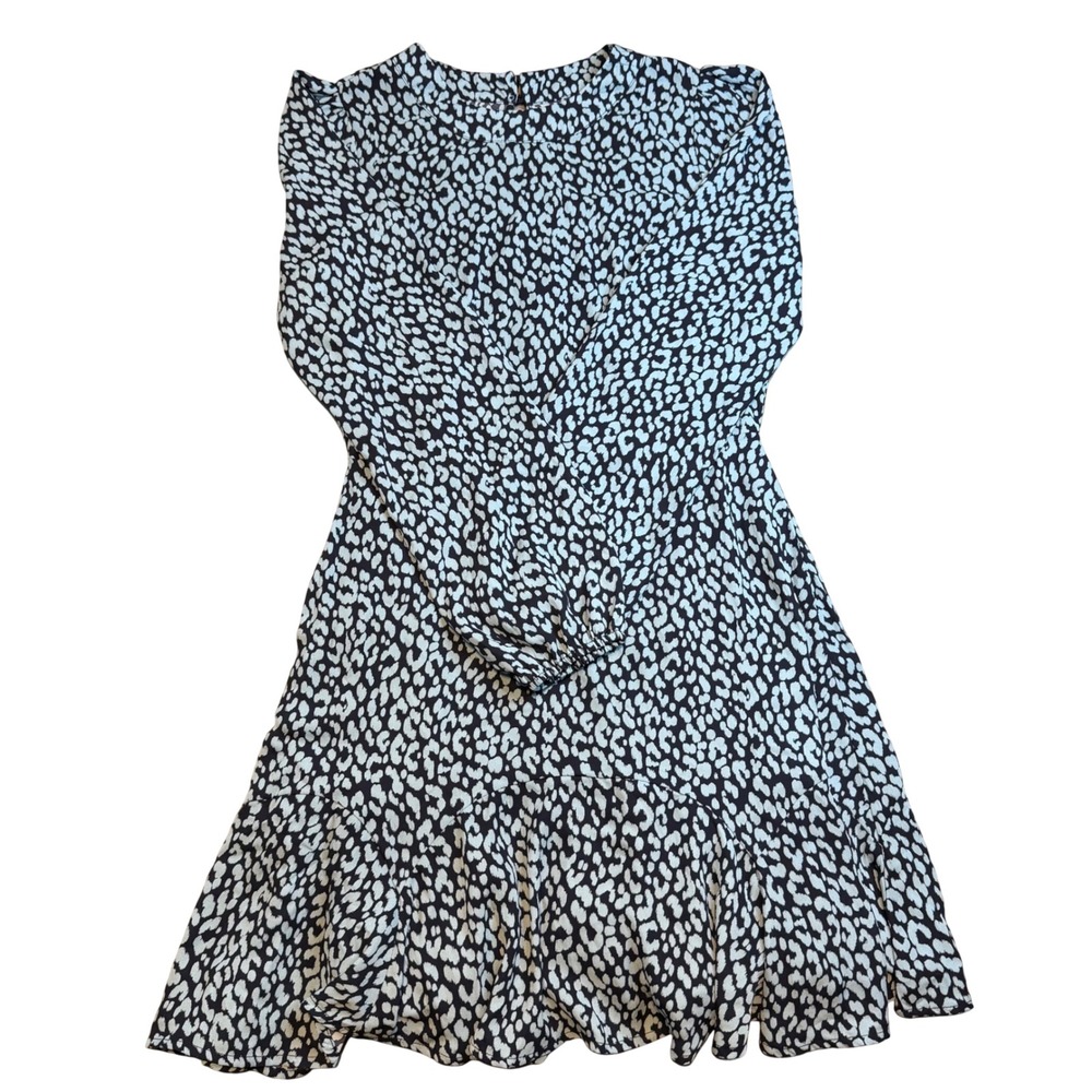 Mi Ami Blue Leopard Print Long Sleeve Ruffle Mini Dress Small cottage boho